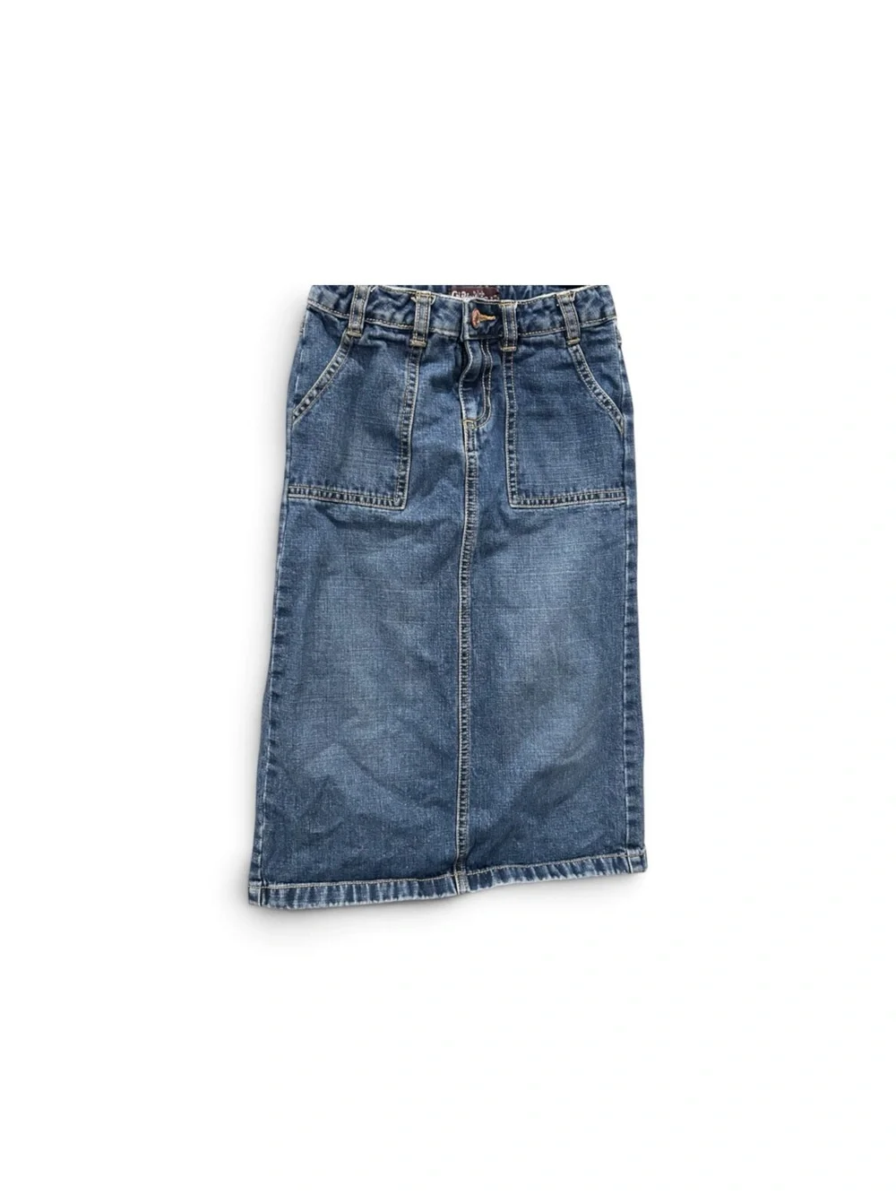 Old Navy Girls 7 Denim Midi Skirt Utility Pocket Blue Jean Y2K